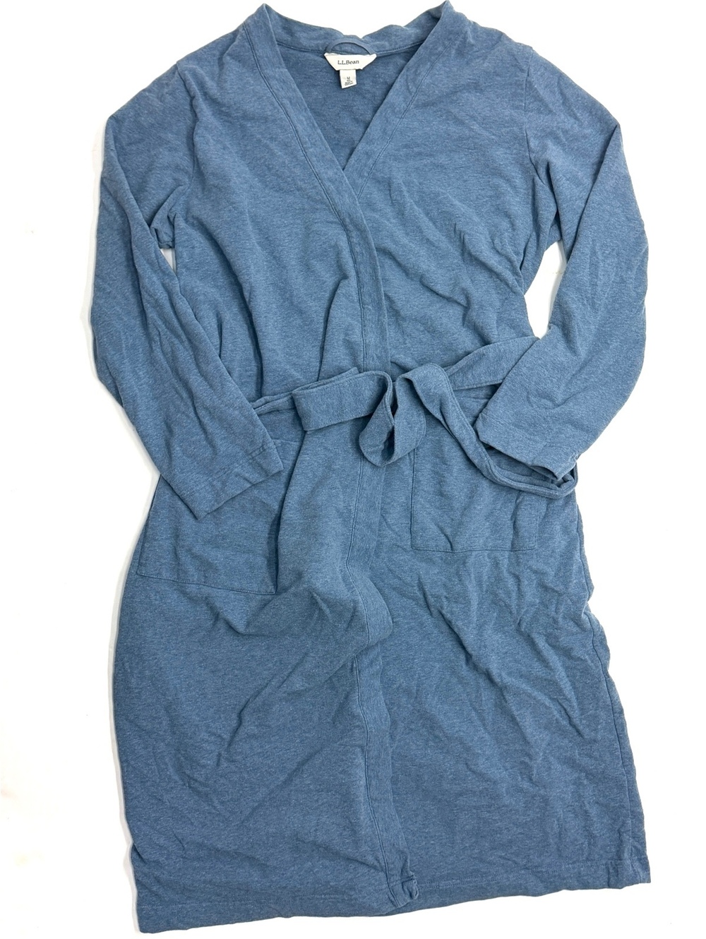L.L.Bean Men’s Comfort Blue Cotton Terry Knit Robe With Tie Waist Size Medium